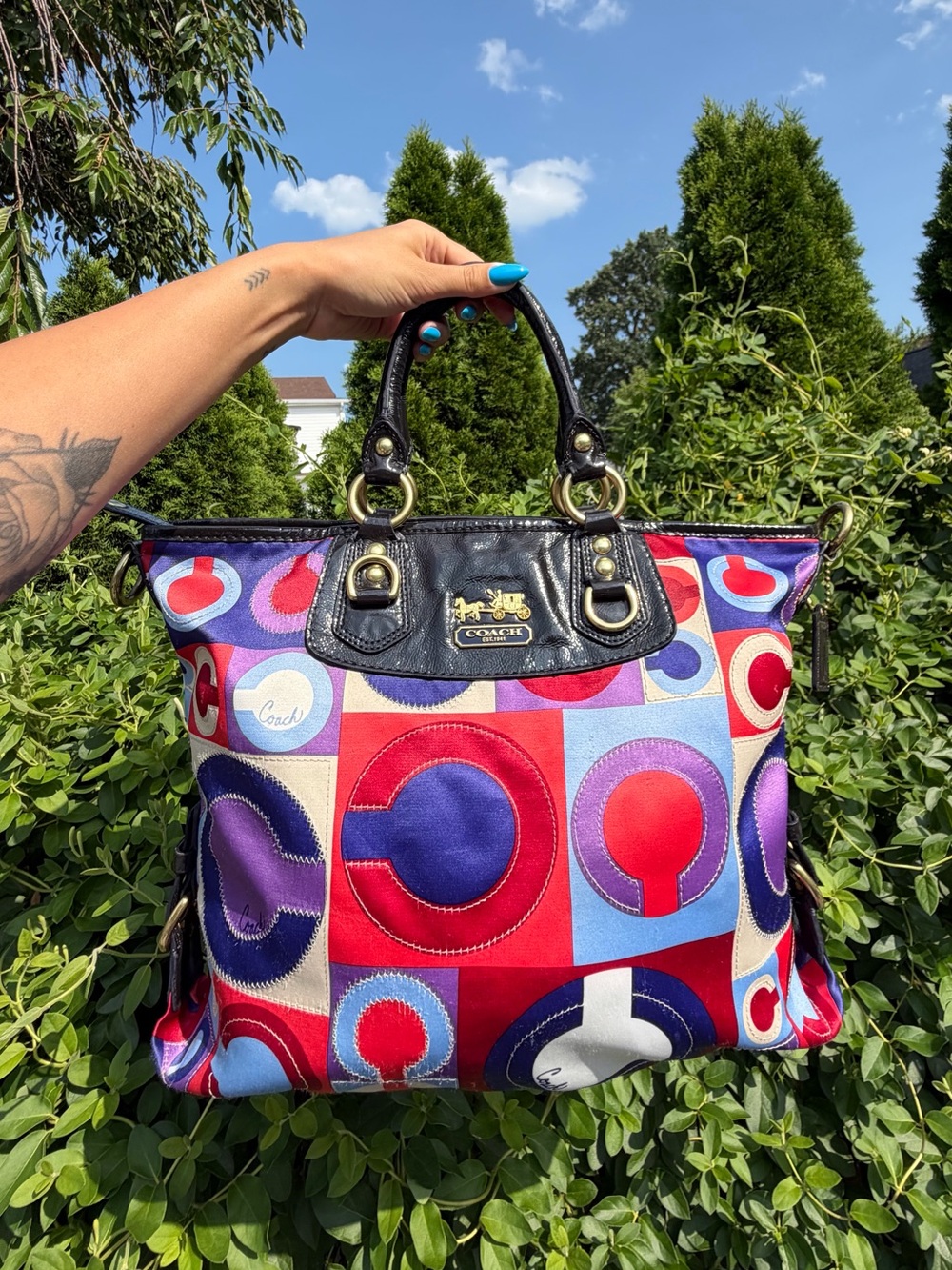 Vintage Y2K Coach Madison Op Art Julianne Multicolor Canvas Tote Bag 2008